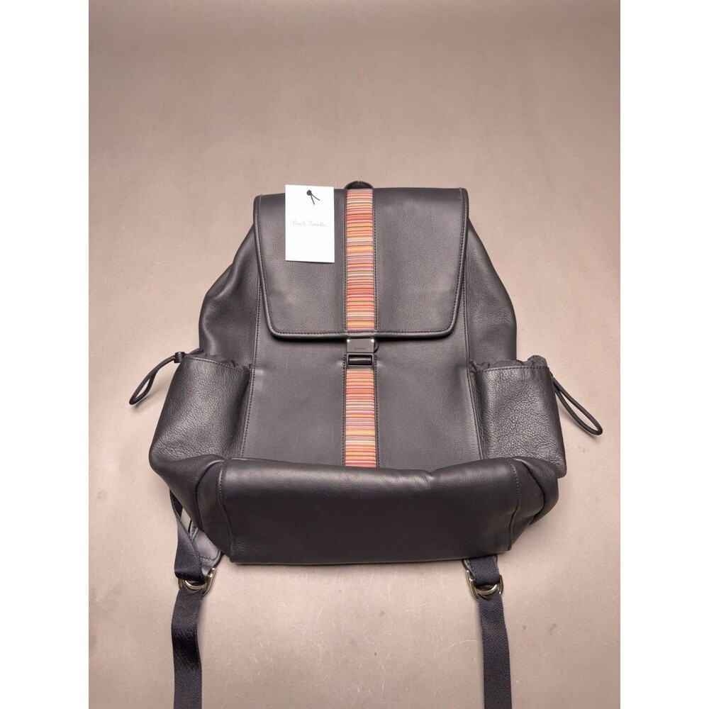 Paul Smith Bag Flap Backpack Multicolor Stripe Calf Leather Cow Leather Trim NWT